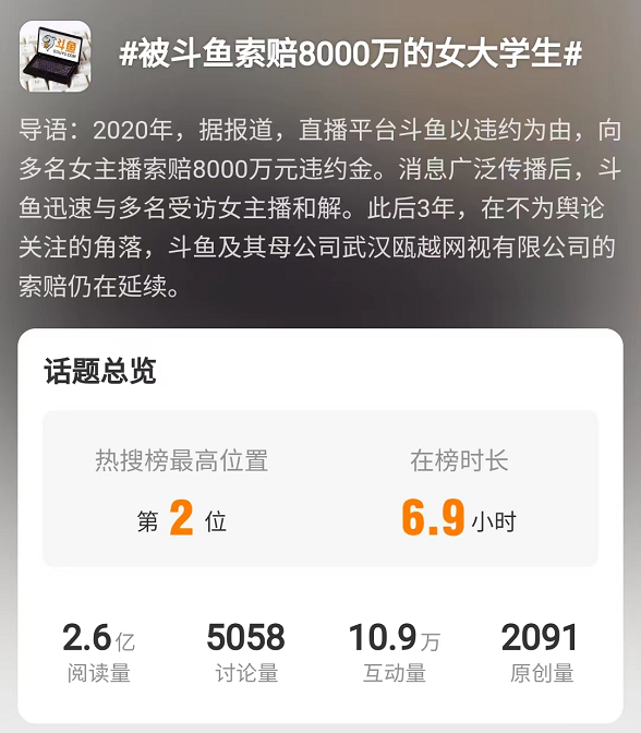 被斗鱼索赔8000万的女大学生：是违约者还是猎物？